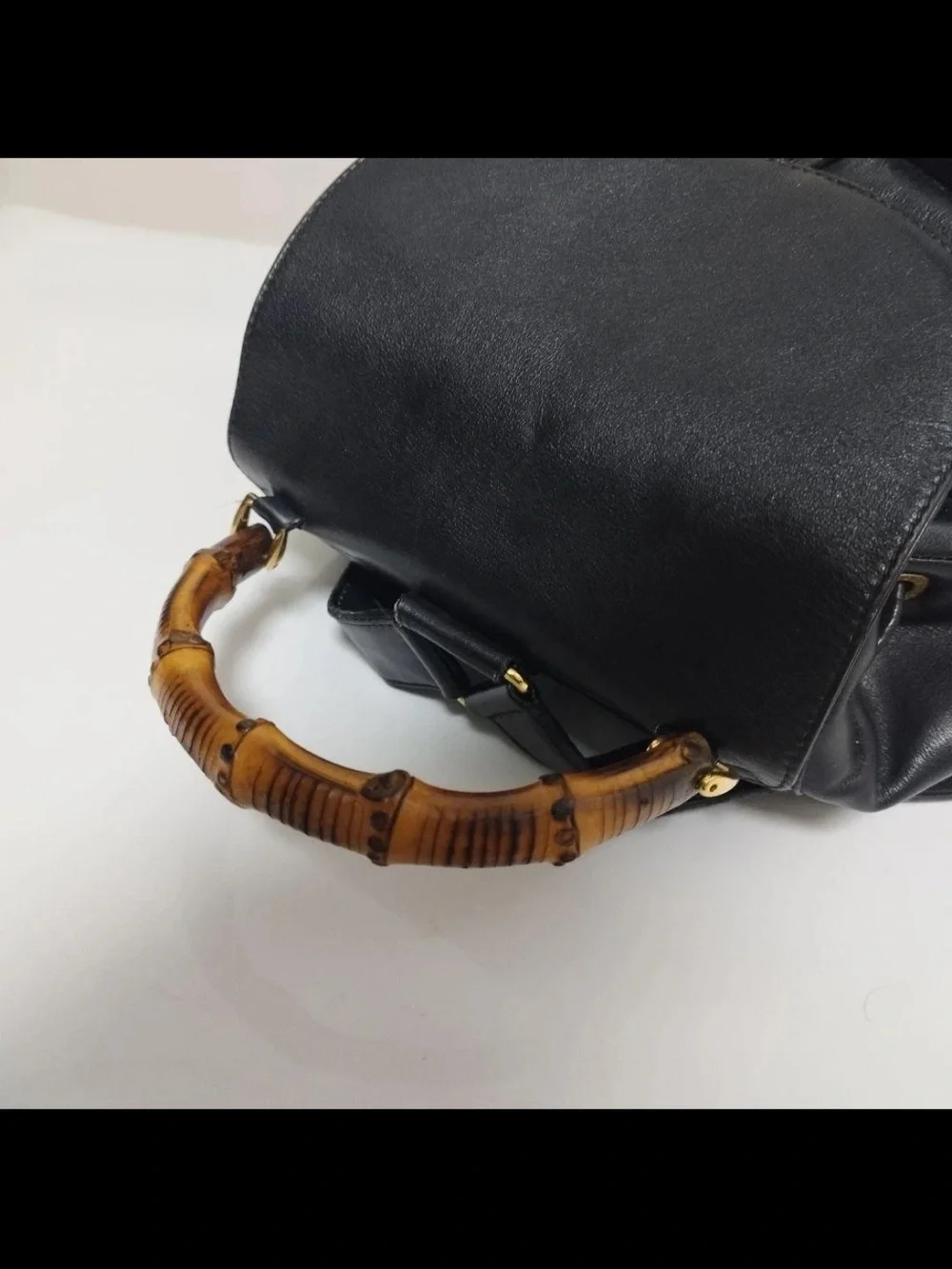 Gucci Black Leather Backpack with Bamboo Handle